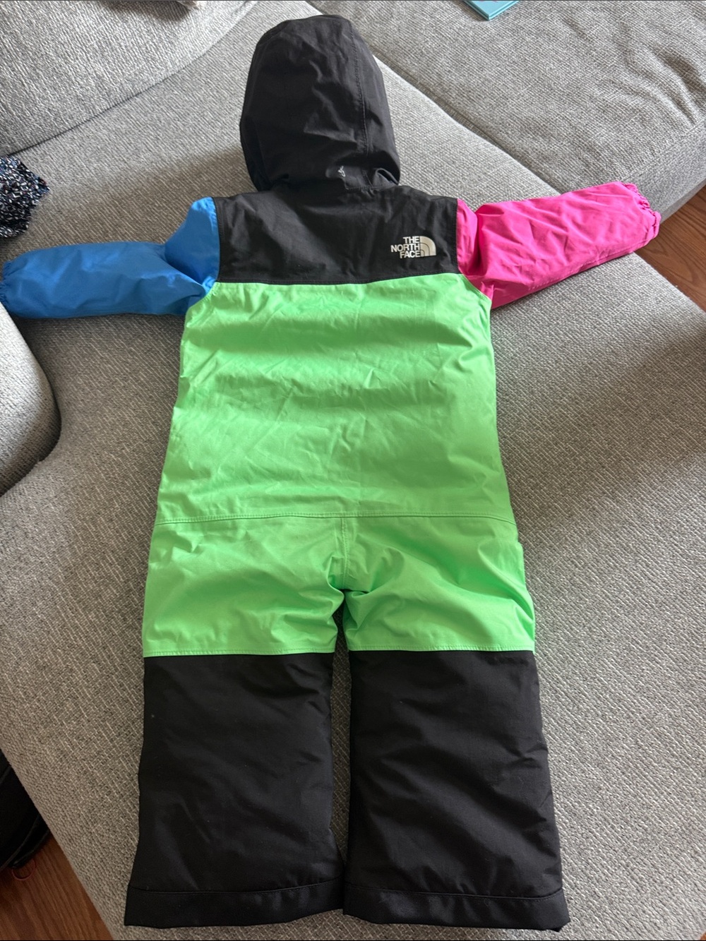 The North Face Kids One-Piece Colorblock Snow Suit - Green, Pink & Blue - Picture 4 of 4